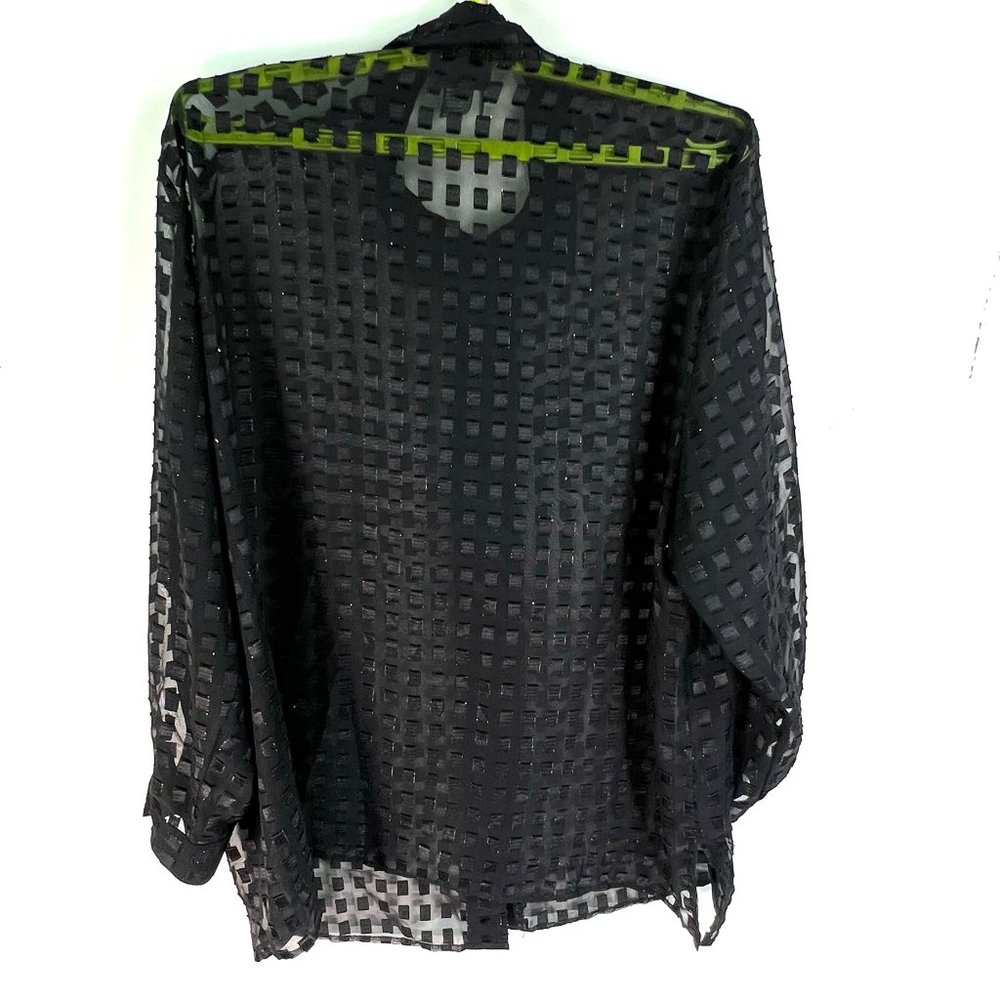 Notations Shear Effect Checkered Button Blouse Wo… - image 6